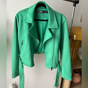 Zara Women's Vibrant Green Faux Suede Jacket